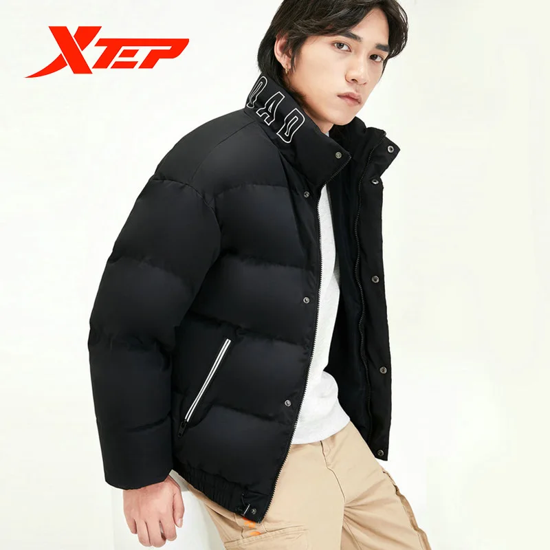 Xtep Men's Fashion Down Jacket Winter New Stand Collar Solid Color Warm Overcoat Male Casual Thick Parkas Coats 881429199222 | Спорт и