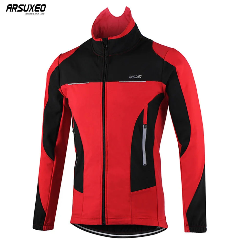 ARSUXEO Men Fleece Thermal Winter Cycling Jacket Windproof Waterproof MTB Coat Bike Jerseys Bicycle Clothing Warm Up Reflective