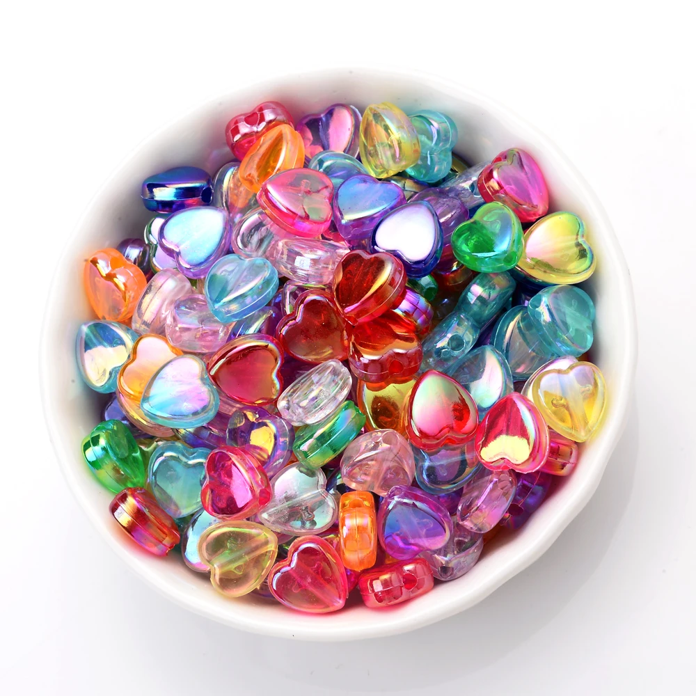 Прозрачные Акриловые бусины в форме сердца 100 шт./лот 9 мм платиночка цветные