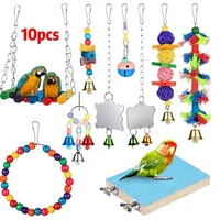 10pcs bird swing toy hanging parrot chewing perch stand colorful pet hanging toys parrot bite toy bird standing training toys