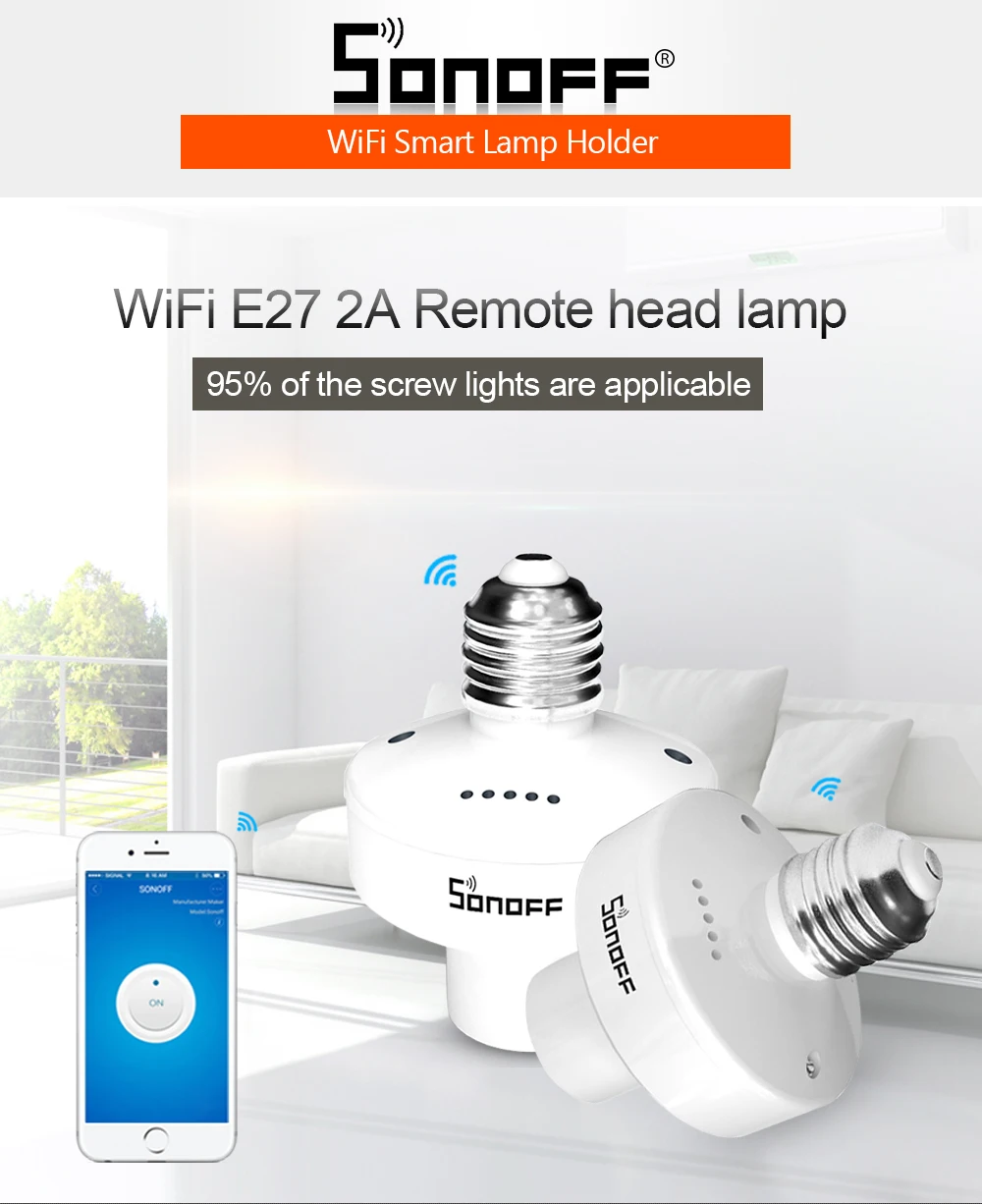 Itead Sonoff Slampher 433Mhz RF светильник E27 держатель лампы беспроводной для умного дома беспроводной пульт дистанционного управления 2A 400W