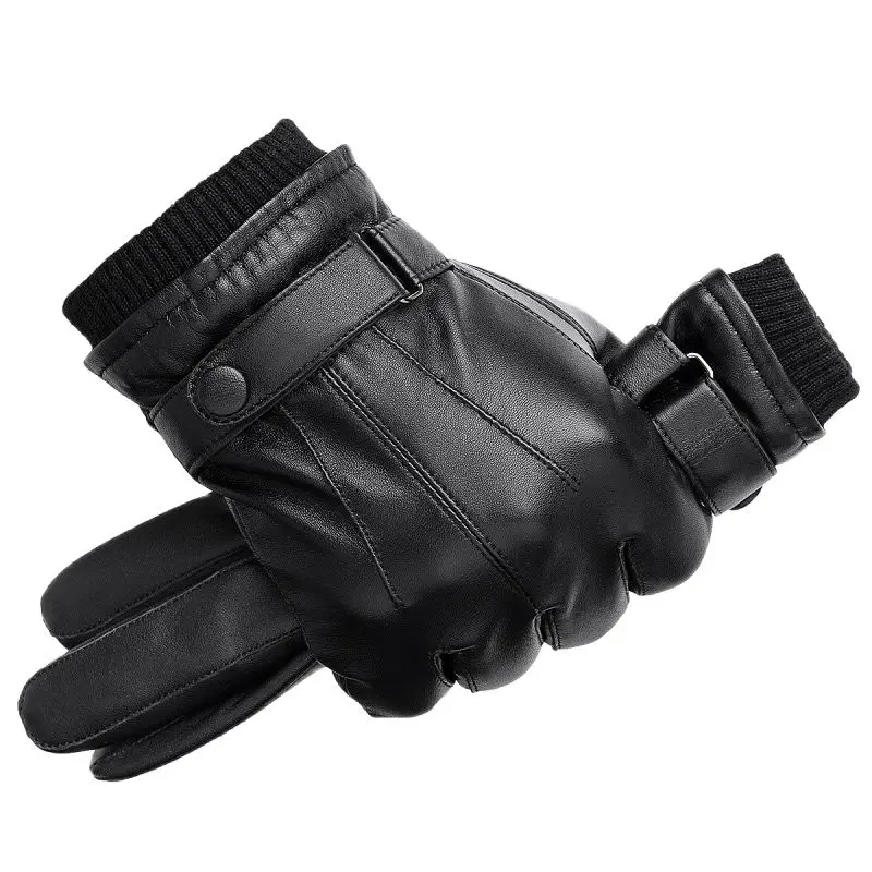 

Men Genuine Sheepskin Leather Gloves Autumn Winter Warm Touch Screen Full Finger Black Gloves High Quality S019