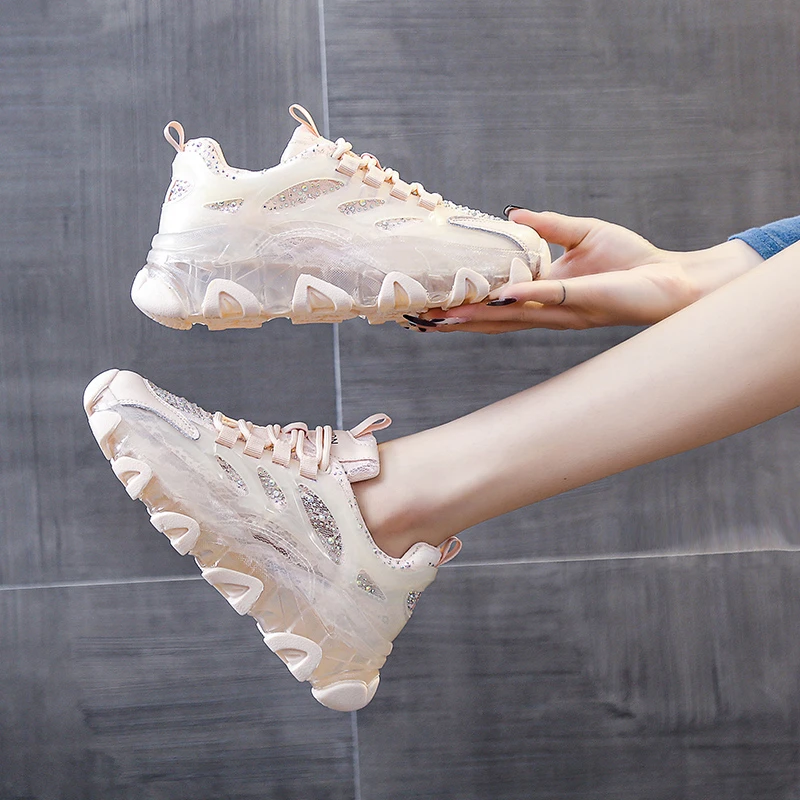 

Women's Sports Shoes Fashion Women's Sneakers 2021 Hollow Out Rhinestone Women's Shoes All-match Comfortable Walking Shoe Adult