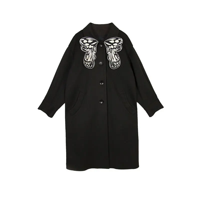 

XITAO Winter New Blend Fashion Embroidery Patchwork Turn-down Collar Contrast Color Casual Loose Women Coat All-match ZY3403