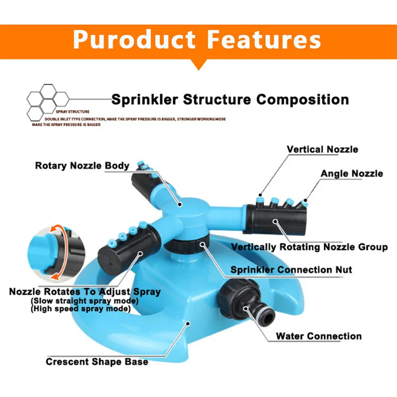 Водный разбрызгиватель автоматический 360 Вращающийся орошения сада Прямая