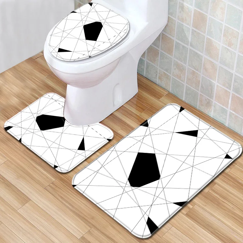 toilet bath mat sets 3d piano print carpet geometric solid black and white pattern rug bathroom rugs flannel anti slip 3 pieces free global shipping