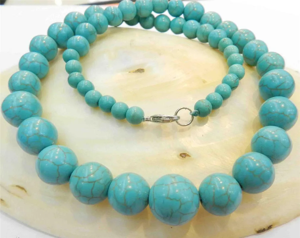 

New 1pcs 6-20mm Blue Turkey Turquoise Gems Round Beads Necklace
