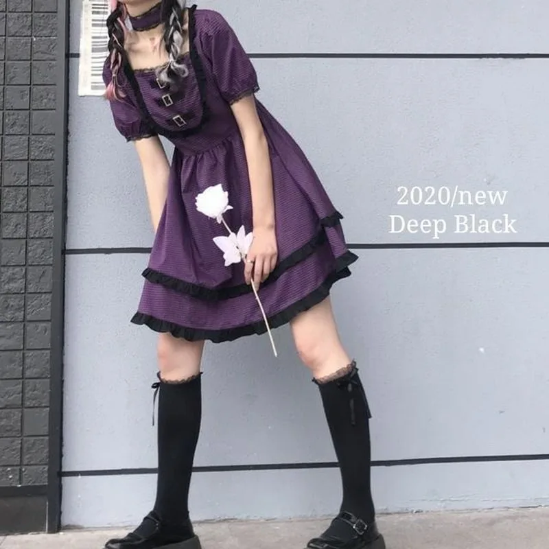 

Purple Lolita Dress Women Elegant Gothic Kawaii Mini Dress Casual Korean Japan Style Designer Sweet Dress Female Summer 2021