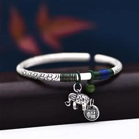 

[Elephant Fu Character Original Bracelet] Ethnic Style Hand Jewelry Fashion Simple Vintage Silver Jewelry Personalized Jewelry B