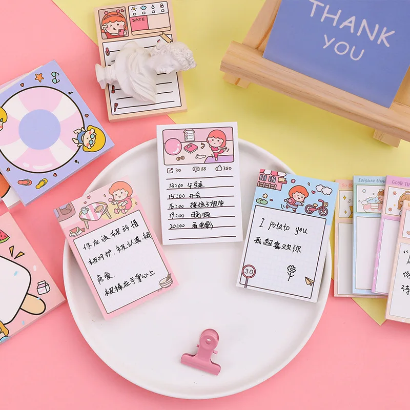 

Cute Cartoon Memo Pads Notepads Kawaii Sticky Notes Planner Stickers Posted It Note Korean Stationery Office School Supplies