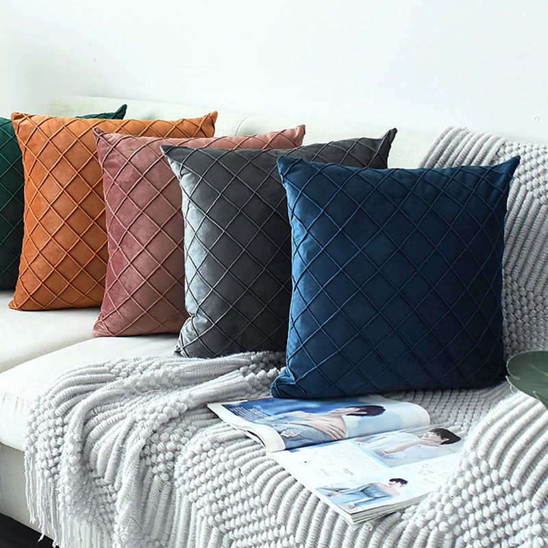

Modern Nordic Pillow Vintage Cover Suede Check Decoration Pillowcase Luxury Cushion Cover Classical Decorative Pillows
