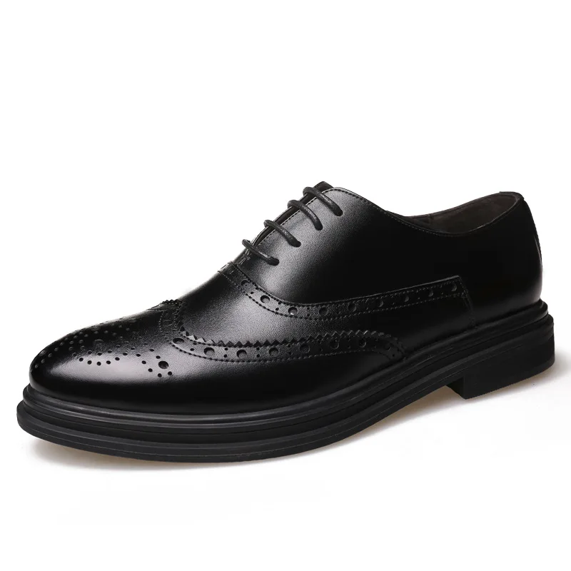 

2021 Spring Men's Leather Shoes Formal Wear Business Brogue Nude Shoes Fashion Front Lace-up Shoes Genuine Leather