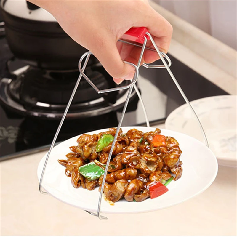 

Foldable Hot Dish Plate Bowl Clip Pot Bowl Clip Stainless Steel Anti-scalding Non-slip Clip Hand Steamer Pliers Kitchen Tool