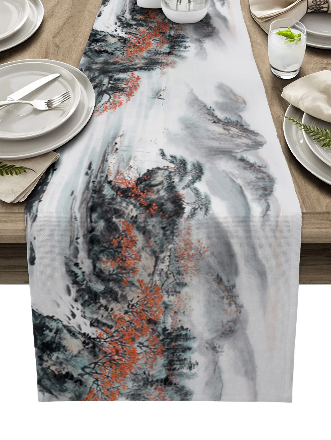 Скатерть в китайском стиле с чернильным рисунком Декоративная скатерть для