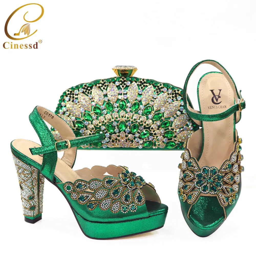 

Fashion Nigeria Wedding Shoes and Bags Set Decorated with Rhinestone Designer Shoes and Bag Set High Quality Luxury Women ShoeS
