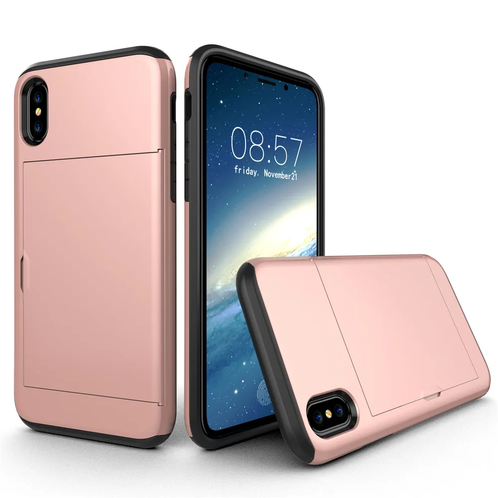 Чехол VRSDES для iPhone 7, 7 plus, 8, 8 plus, 5S, 6 слотов для карт, ударопрочный Жесткий ПК, мягкий ТПУ Гибридный чехол-кошелек для iPhone X, XS, чехол для MAX XR - Цвет: Rose Gold