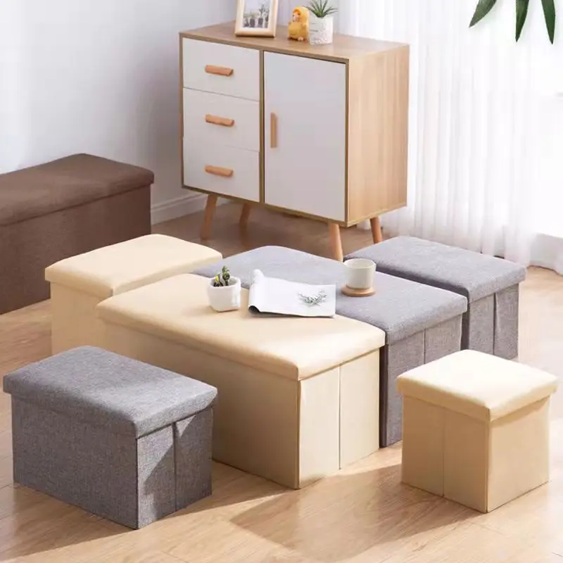 Gran multifuncional de taburete de tela de algodón y lino sofá zapato taburete de cambio caja de almacenamiento plegable muebles creativos