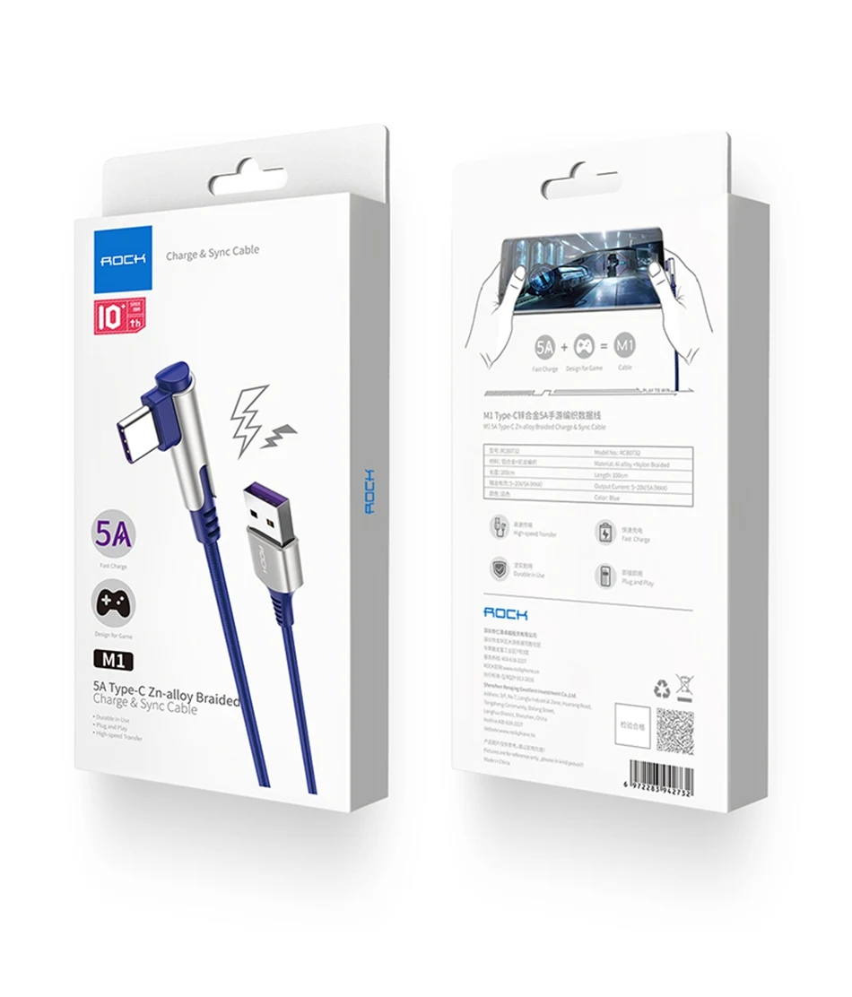ROCK USB C кабель 5A Supercharge L форма изгиб usb type C кабель для huawei p20 lite P30 Pro Быстрая зарядка быстрое зарядное устройство кабель для samsung S10 S9 S8 Note 9 кабель синхронизации данных type-C для huawei mate 20 pro нейлоновая проволока для USB-C