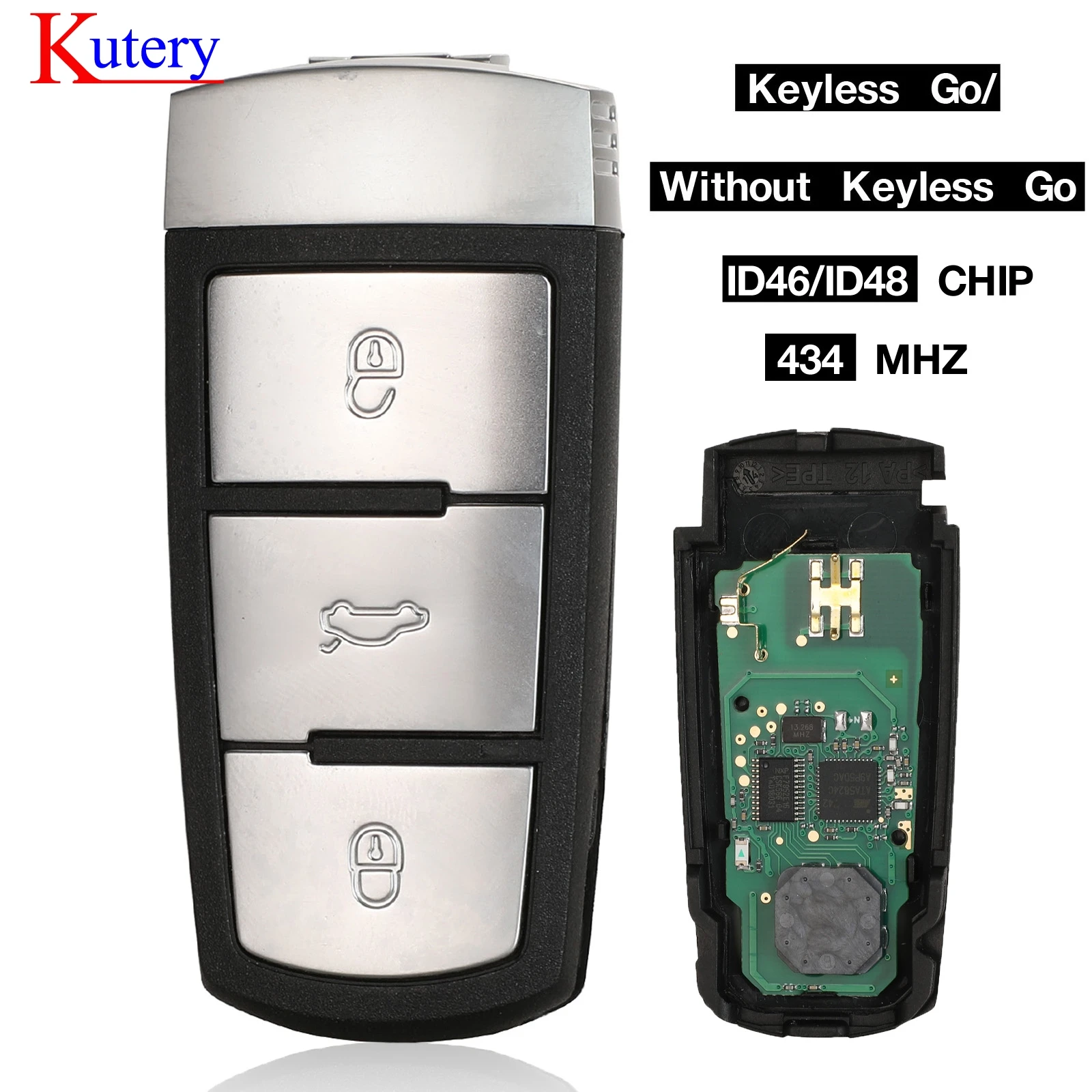 Kutery 3 кнопки умный дистанционный автомобильный брелок для Volkswagen 3C0 959 752 BA 434 МГц id46