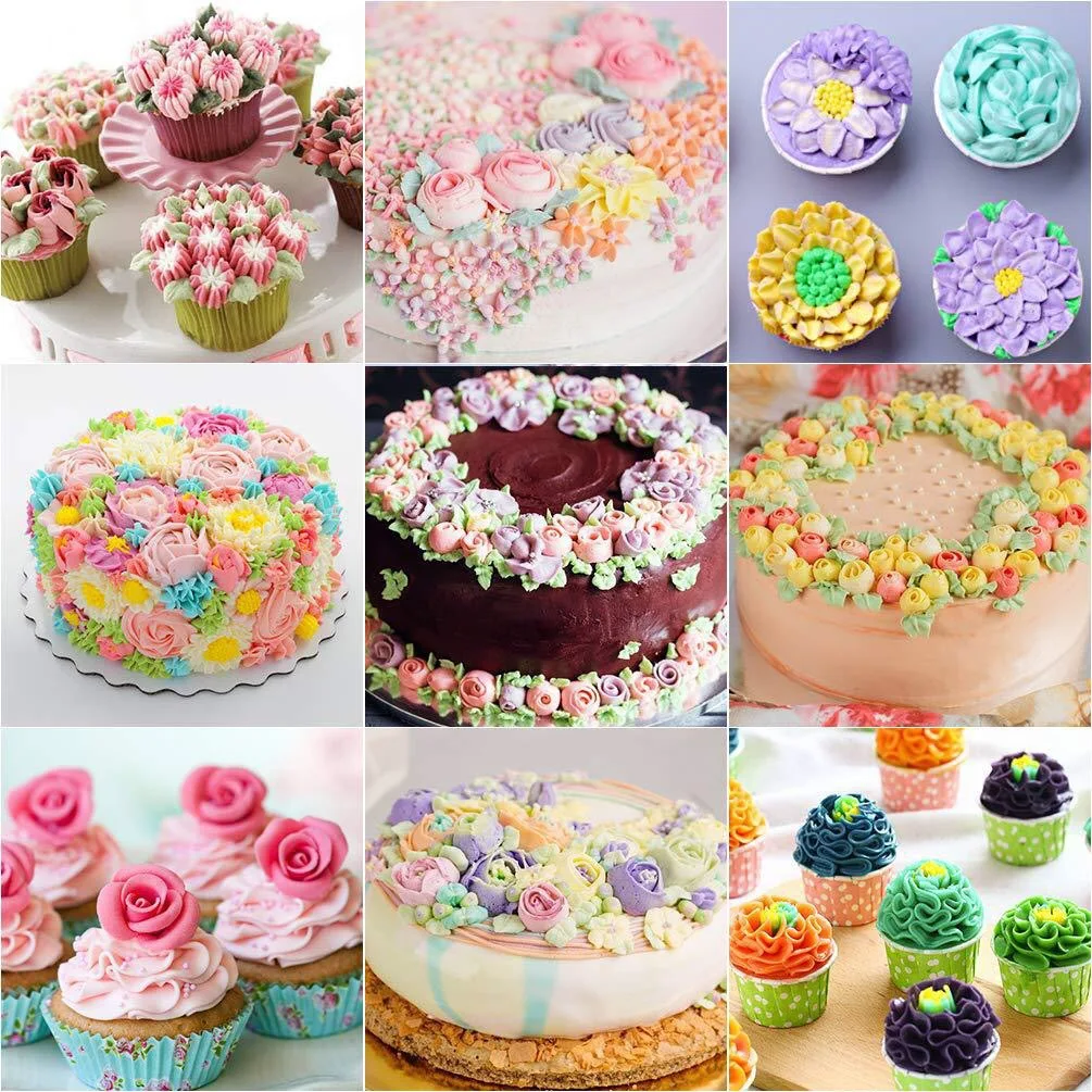 

34Pcs Russian piping tips setRussian tulip icing piping nozzles set - Premium cake cupcake decorating tips kit with storage Box