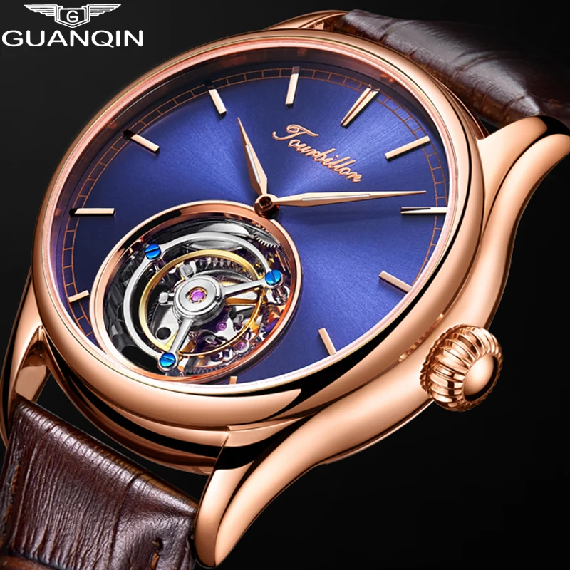 GUANQIN Tourbillon часы оригинальные часы Скелет Механические Сапфир для мужчин s часы лучший бренд Роскошные часы для мужчин Relogio Masculino