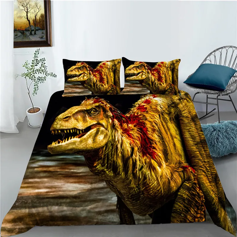 

3D Dinosaur Printed Bedding Set Queen Duvet Cover Set Lifelike Polyester Bedclothes Soft Breathable Bedroom Decorations
