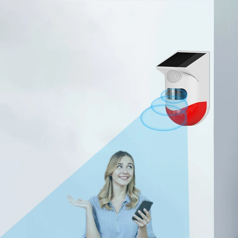 

New type Solar Energy Alarm Outdoor Body Infrared Induction Remote Control Household Alarm Lamp Guard Against Theft