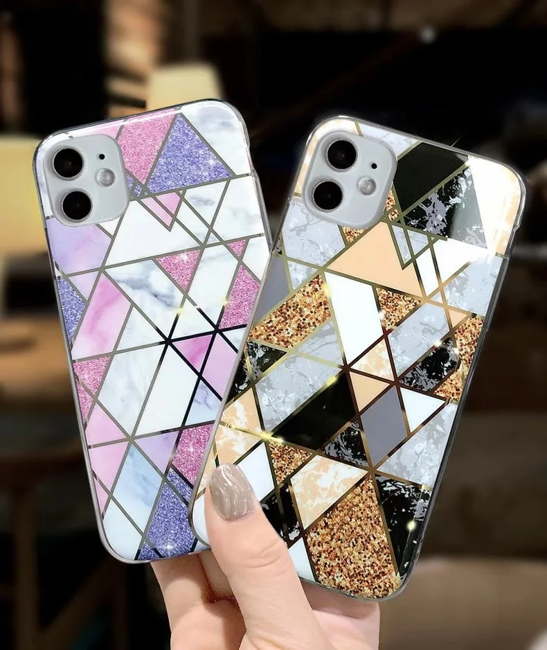 

Marble Geometric Art Phone Case For iPhone 11 12 Pro Max Mini XS Max XR XS X 7 8 Plus Soft Black Coque Silicone Cover