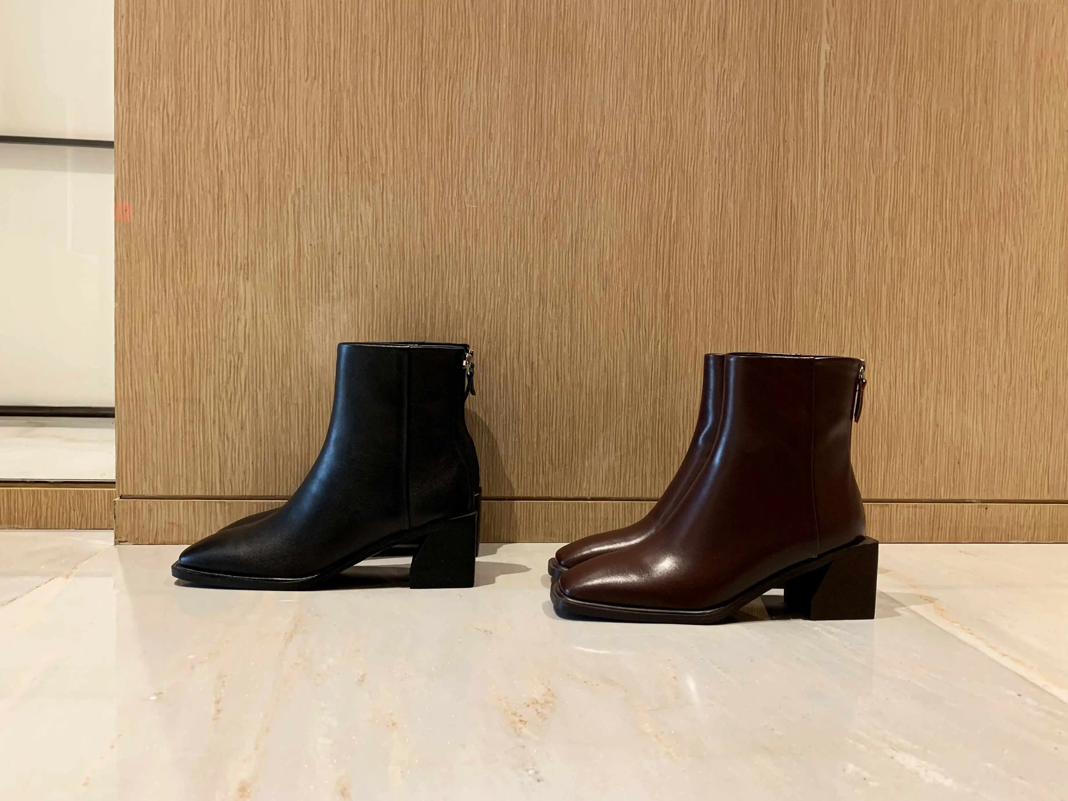 

Lenkisen plus size western boots real leather handmade thick high heel square toe zipper keep warm winter star ankle boots L5f1