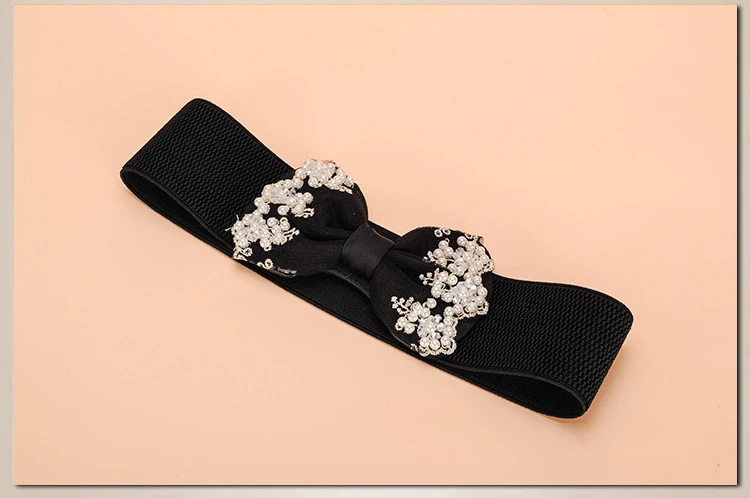 Женский широкий эластичный пояс KASURE роскошный с жемчужинами бусинами бабочками