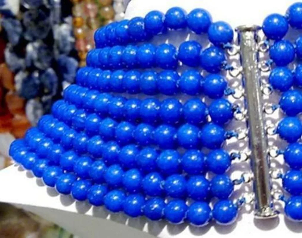 

New 8 rows Charming 6mm blue lapis lazuli gemstone necklace 17-24"