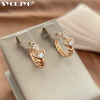 syoujyo unique hollow heart hoop earrings for women natural zircon micro wax 585 rose gold romantic bridal wedding jewelry 2022