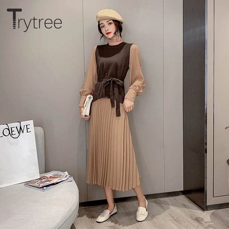 Trytree 2020 осенне-зимний комплект из двух предметов повседневный вязаный пояс с