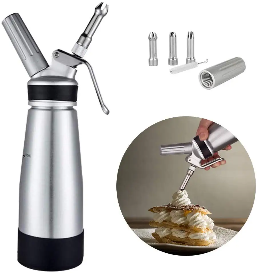 

500ml Cream Gun Siphon Kitchen Whipped Cream Gas Foamer Gun Whipper Chantilly Dispenser Coffee Cake Stainless Steel Tool