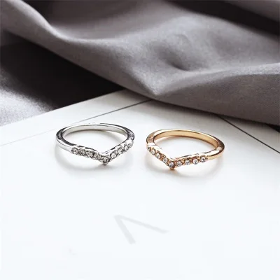 Новые Модные V-образные Стразы уникальный дизайн pinky ring для женщин и девушек