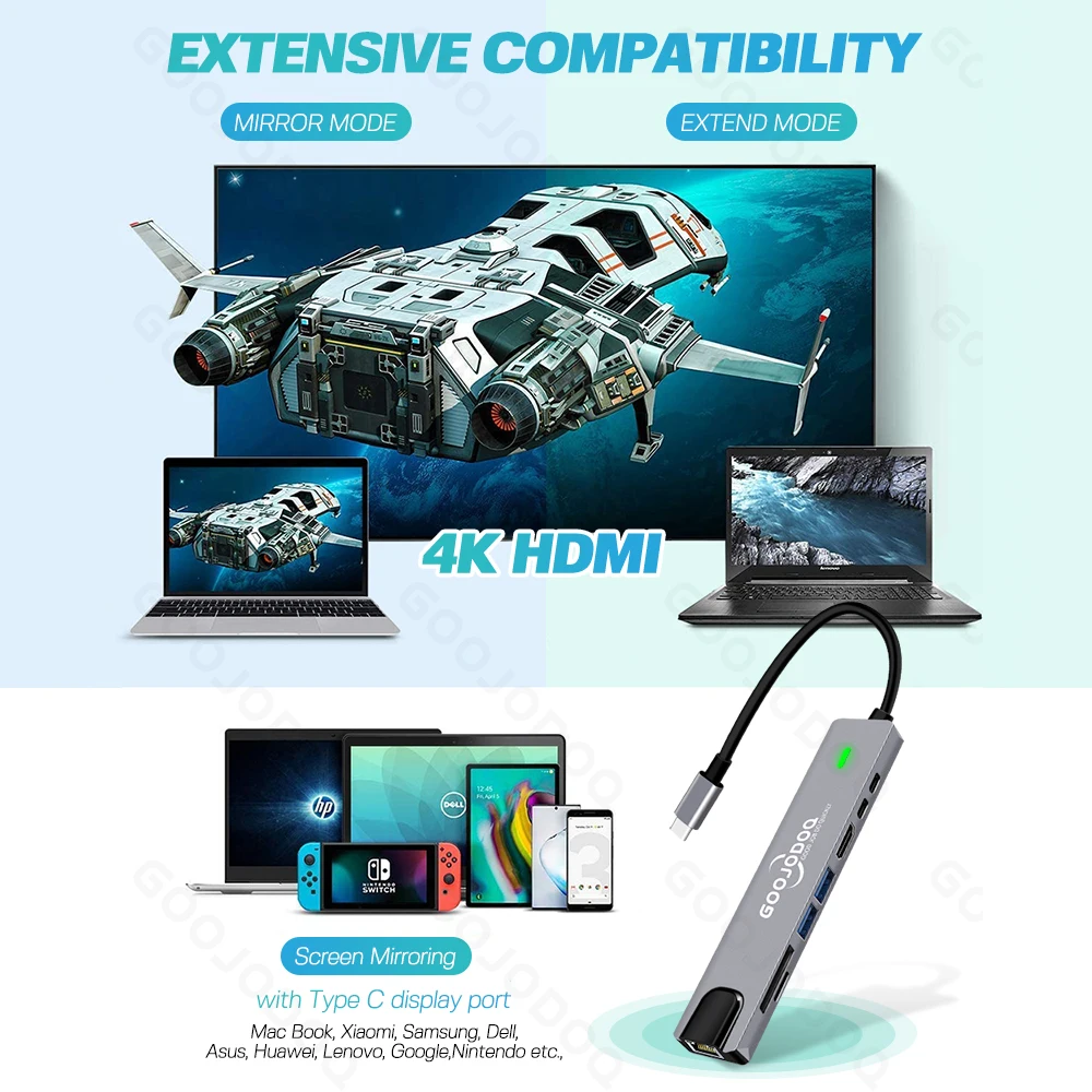 USB-концентратор тип C к HDMI-совместимый адаптер USB 3 0 8 в 1 Тип концентратор RJ45 PD