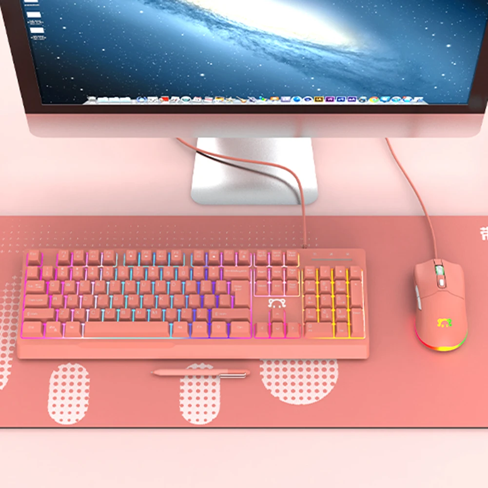 girly pink mechanical gaming keyboard 104 keys usb wired gamer keyboard rgb backlight mechanical keyboard for pc laptop computer free global shipping