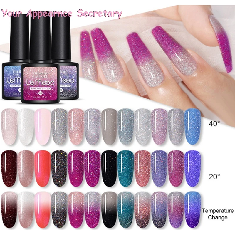 

8ml Thermal Nail Art UV Gel Polish Glitter Color-changing Gel Varnish DIY