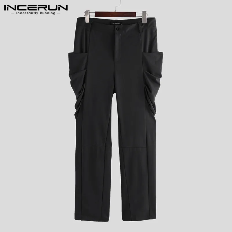 

INCERUN Мужские штаны для бега на пуговицах в уличном стиле; Модный повседневный однотонный Цвет 2021 брюки для мужчин Британский Стиль Pantalones Hombre...
