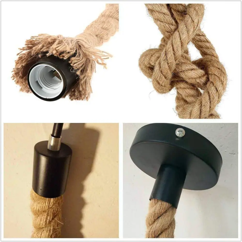 Винтажный подвесной светильник E27 в виде веревки из пеньковой веревки|Подвесные