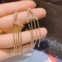 hibride newly long tassel drop earrings for women aaa cubic zirconia earring brincos para as mulheres party accessories e 599