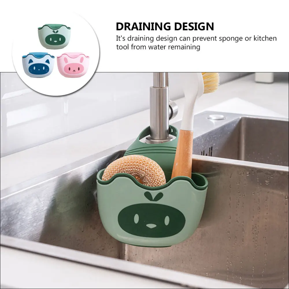 

3PCS Sponge Drain Hanging Basket Buckle Type Adjustable Sink Hanging Bag
