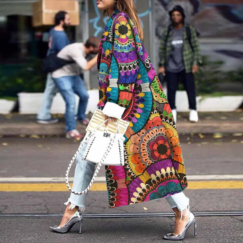 

Women's Loose Printed Woolen Coat