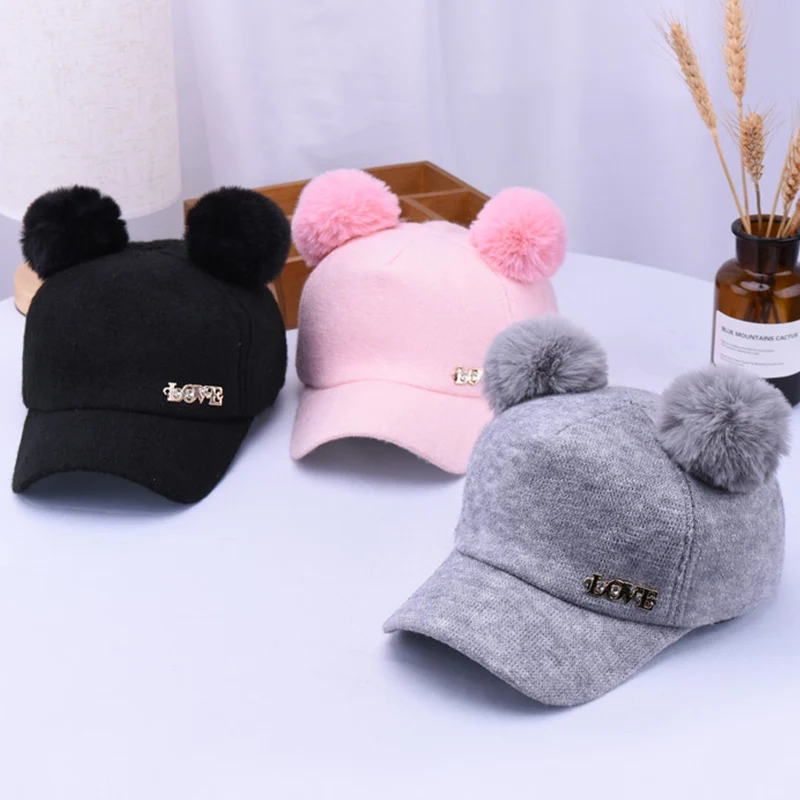 Милая детская шапка с помпоном зимняя для детей теплая бейсболка однотонная