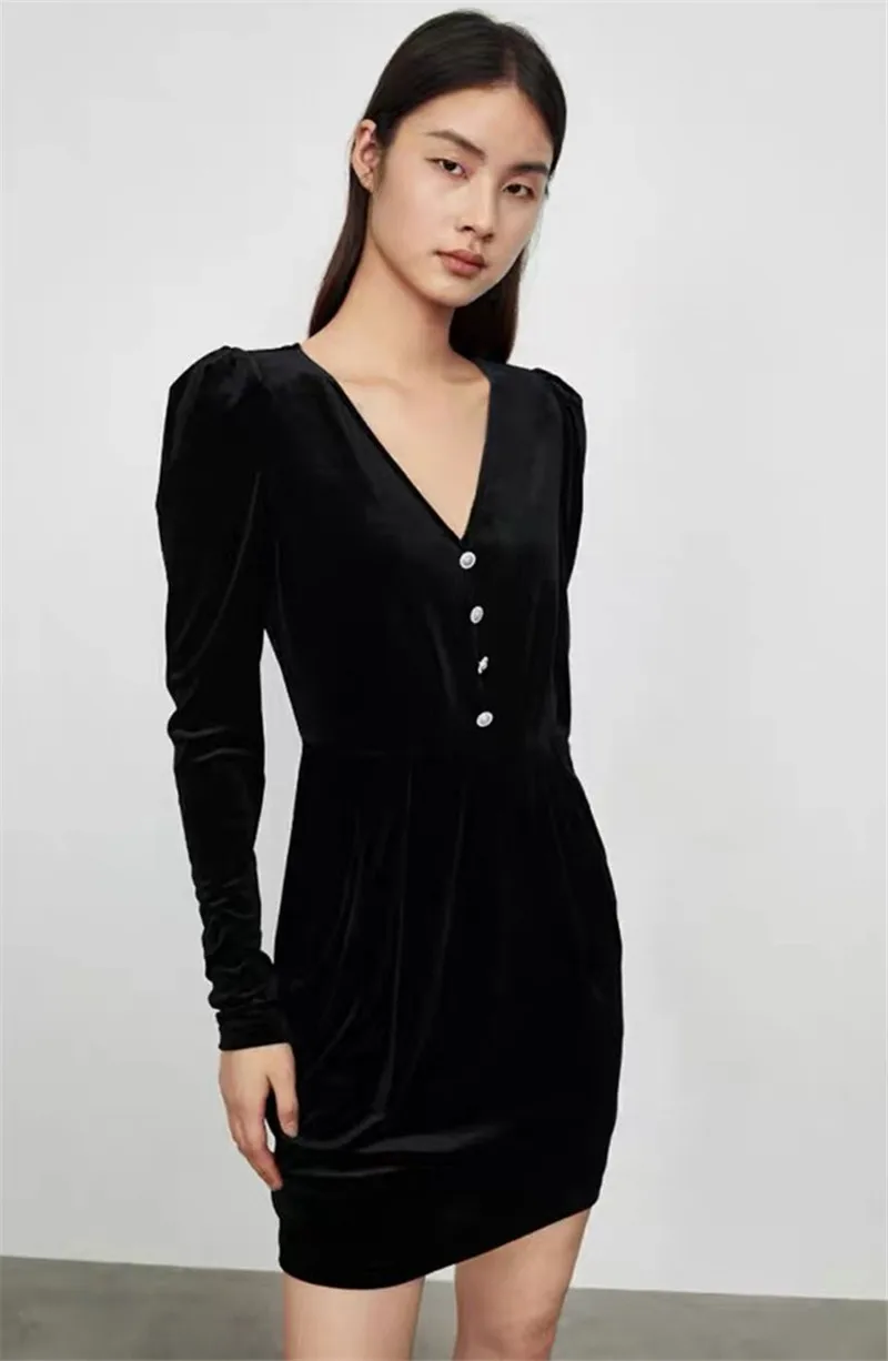 Новое зимнее плотное черное платье во французском стиле с изображением