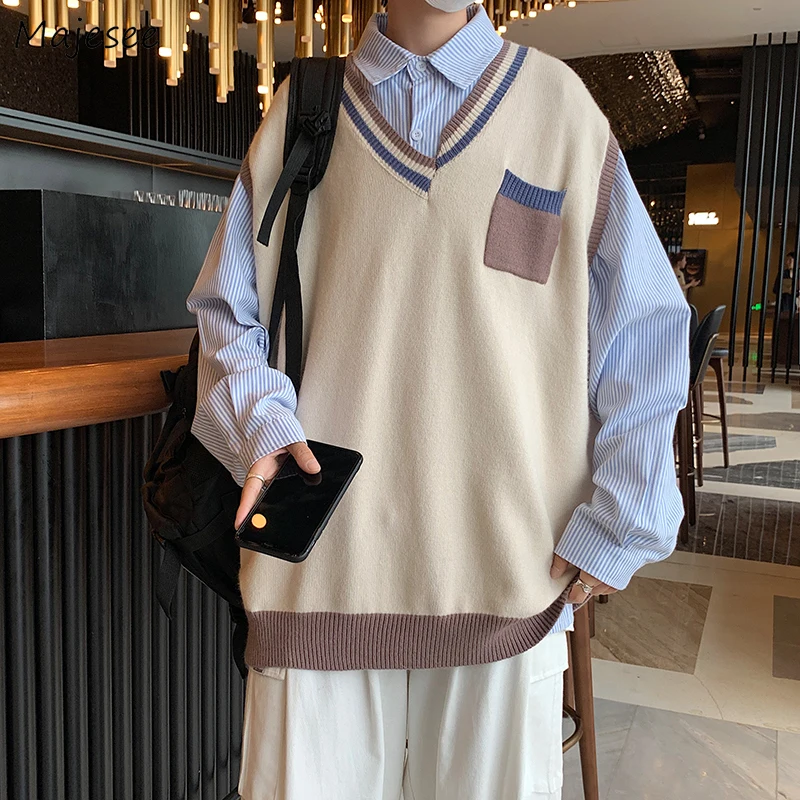 

Large Size Sweater Vests Men Casual Patchwork Soft Knitwear S-3XL Teenagers Hipster Loose Couple Daily Jumpers Newest All-match