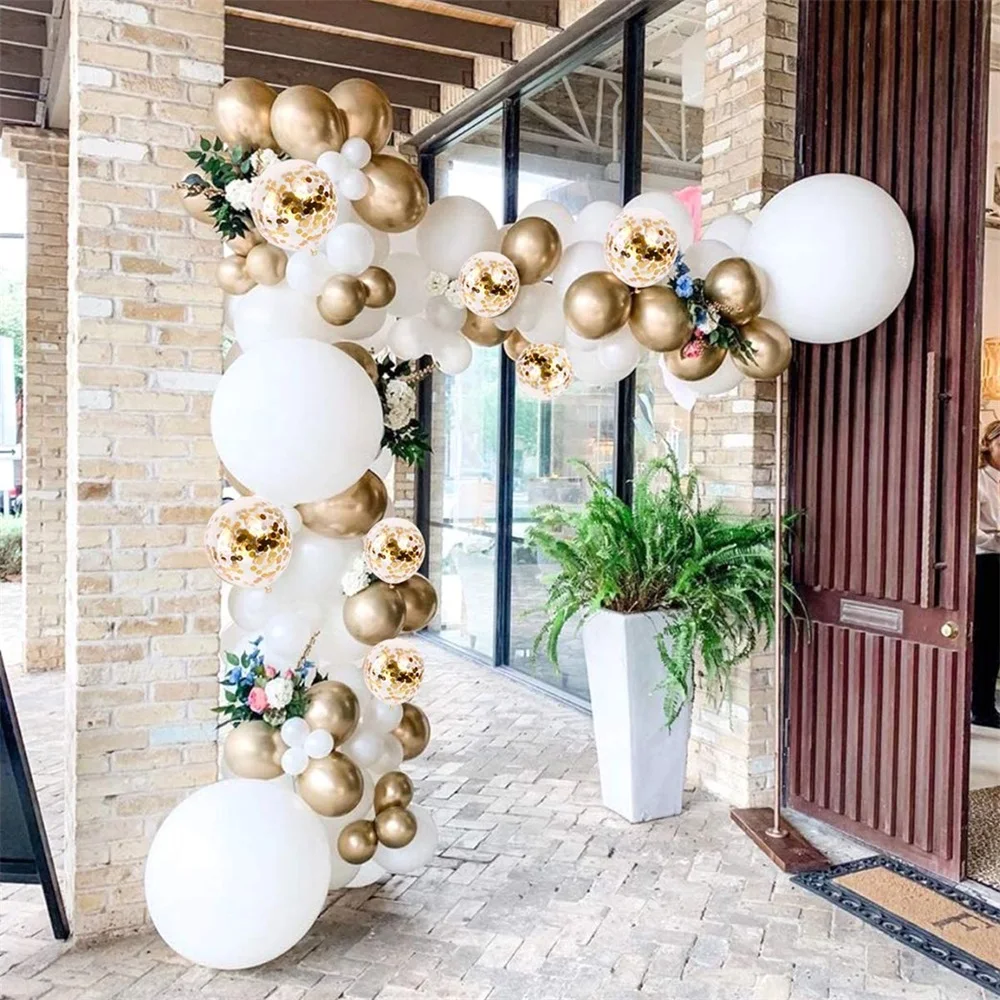 

85Pcs White and Chrome Gold Balloon Garland Arch Kit Wedding Birthday Bachelorette Engagements Anniversary Party Backdrop DIY