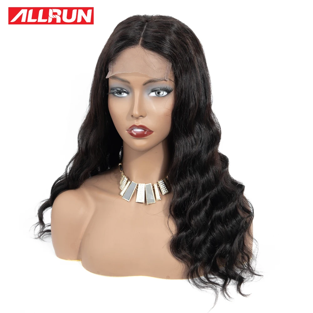Allrun, 4*4, парик на шнурке, малайзийские человеческие волосы, парики, объемная волна, 130%, низкий коэффициент с детскими волосами, не Реми, короткий Боб, парик на шнурке
