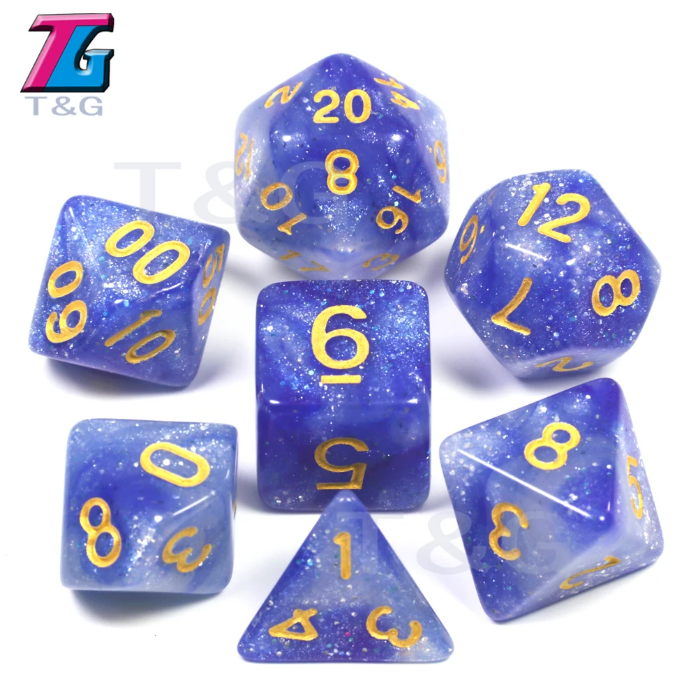Синий 7 двухцветных кубиков D4 D6 D8 D10 D% D12 D20 отлично подходит для D& D золотых цифровых игр - Цвет: Синий