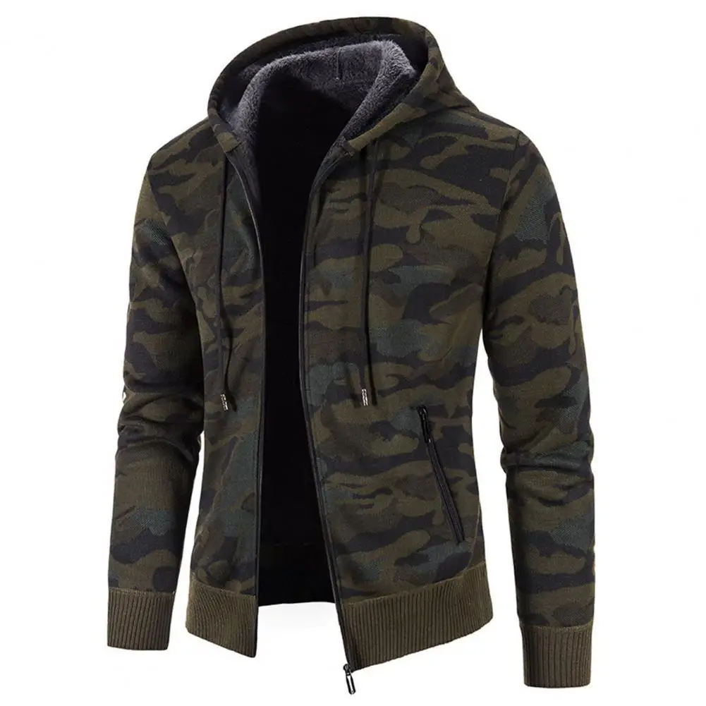 

Warm Hooded Men Jacket Coat Hooded Stylish Camouflage Warm Cardigan Zipper Men Jacket Long Sleeve Hooded Man Coat Sweatercoat
